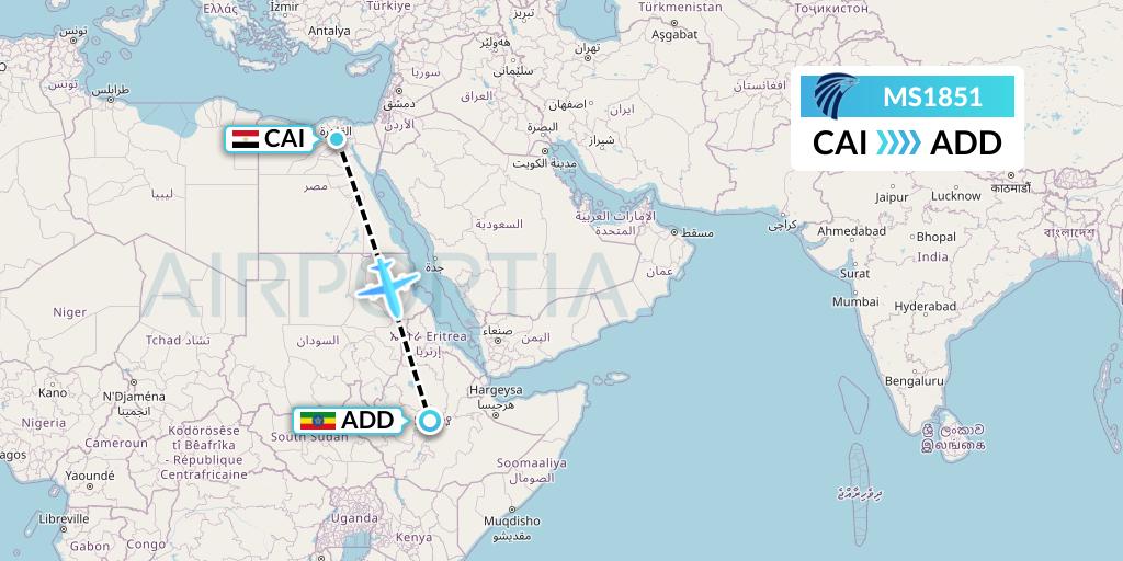 MS1851 EgyptAir Flight Map: Cairo to Addis Ababa