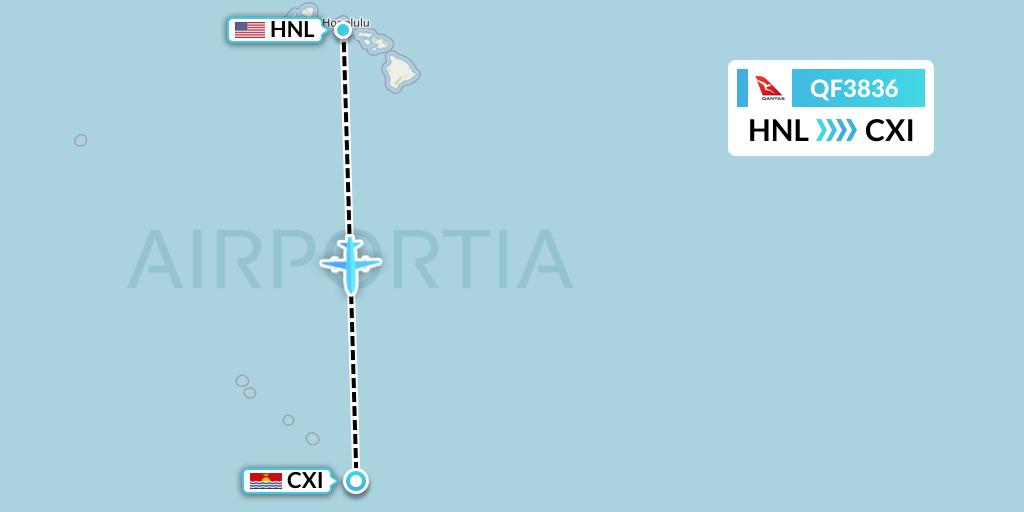 QF3836 Qantas Flight Map: Honolulu to Kiritimati