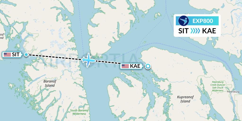 EXP800 Island Air Express Flight Map: Sitka to Kake