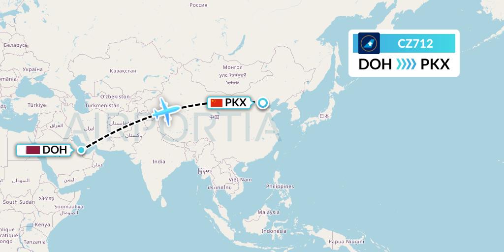 CZ712 China Southern Airlines Flight Map: Doha to Beijing