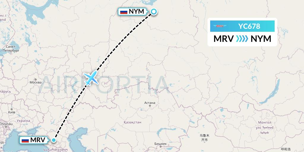 YC678 Yamal Airlines Flight Map: Mineralnye Vody to Nadym