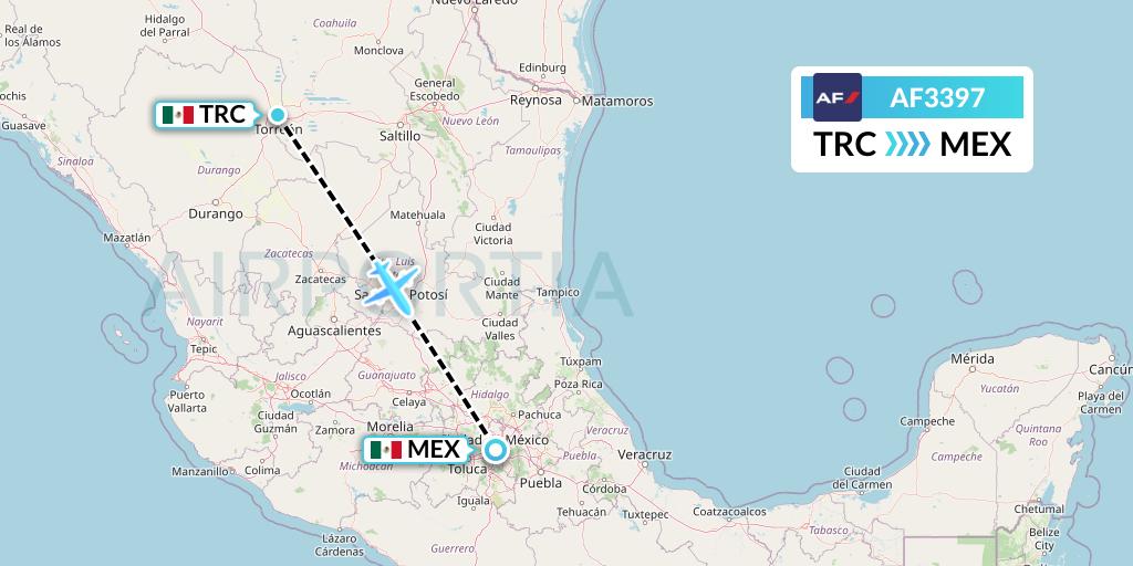 AF3397 Air France Flight Map: Torreon to Mexico City