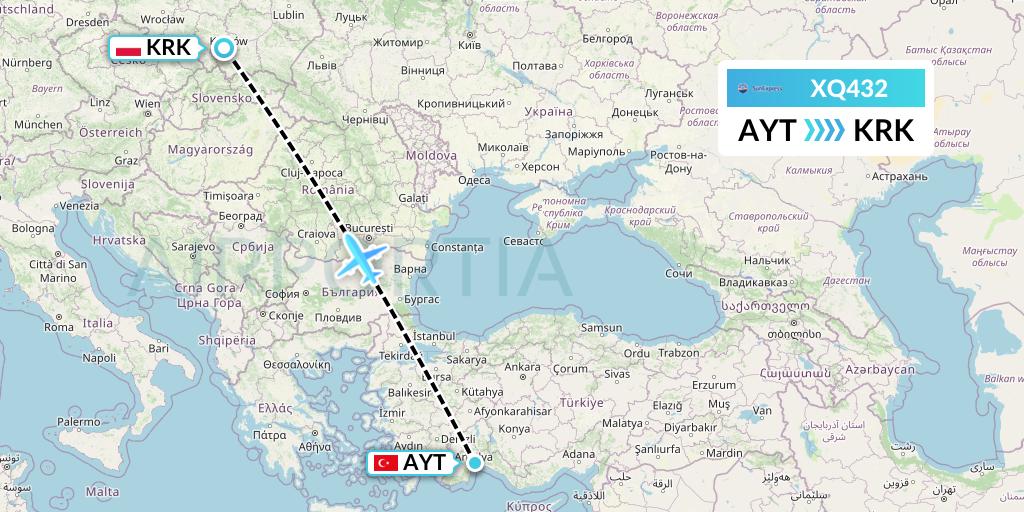 XQ432 SunExpress Flight Map: Antalya to Krakow