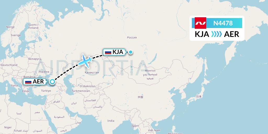N4478 Nordwind Airlines Flight Map: Krasnoyarsk to Sochi