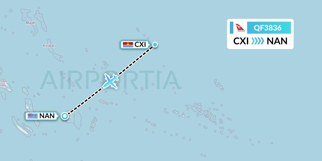 QF3836 Qantas Flight Map: Kiritimati to Nadi