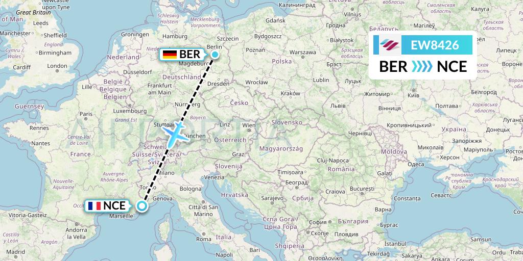EW8426 Eurowings Flight Map: Berlin to Nice