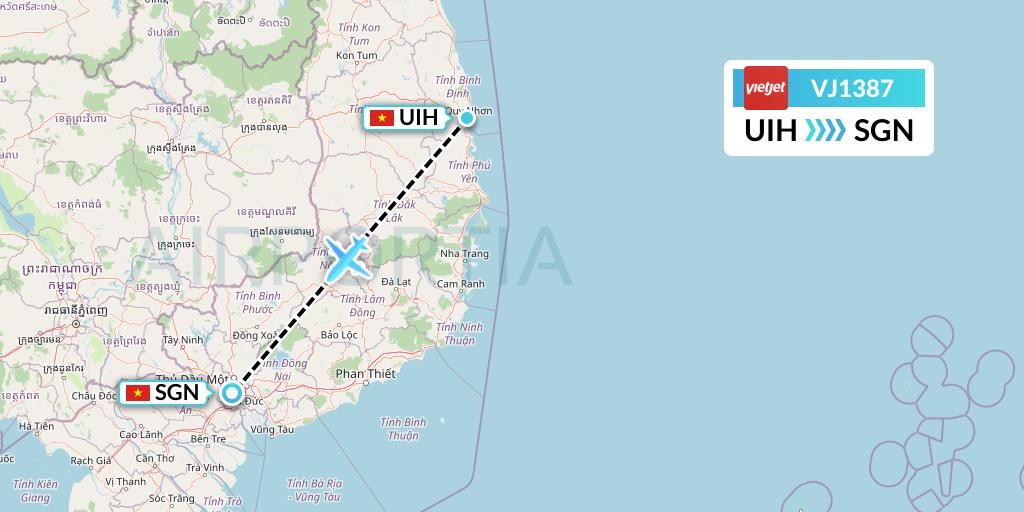 VJ1387 VietJet Air Flight Map: Qui Nhon to Ho Chi Minh City