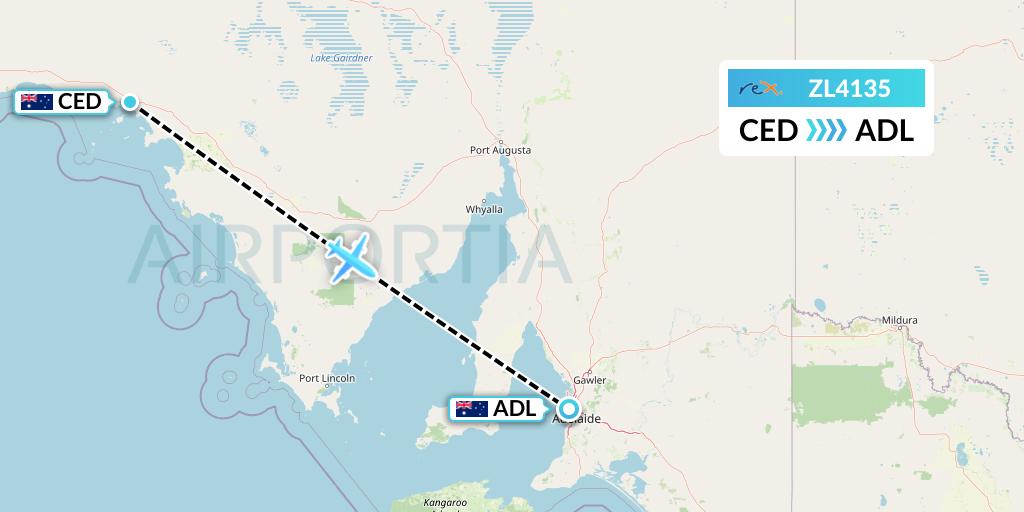 ZL4135 Regional Express Flight Map: Ceduna to Adelaide