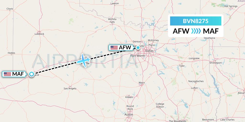 BVN8275 Baron Aviation Services Flight Map: Fort Worth to Midland