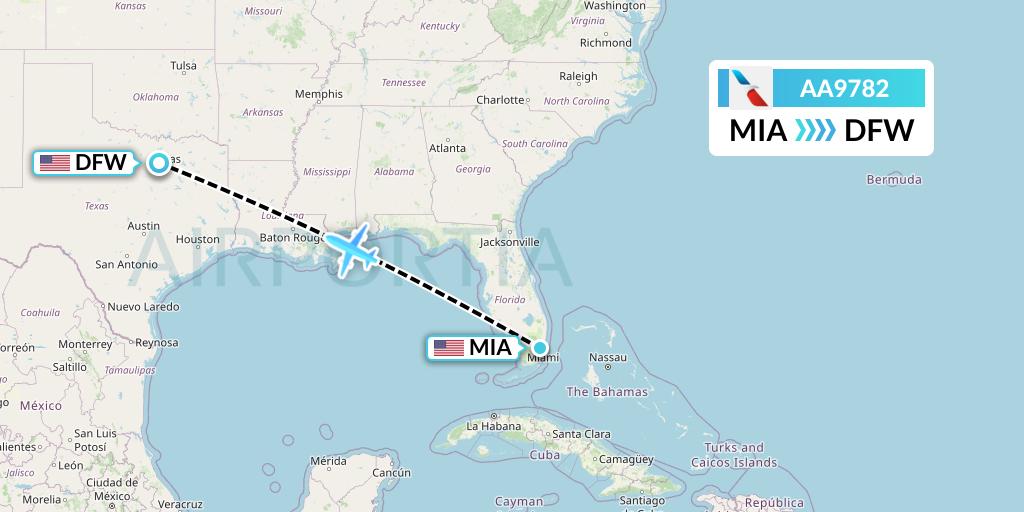 AA9782 American Airlines Flight Map: Miami to Dallas