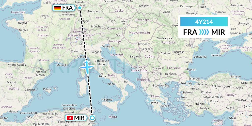 4Y214 Eurowings Discover Flight Map: Frankfurt to Monastir