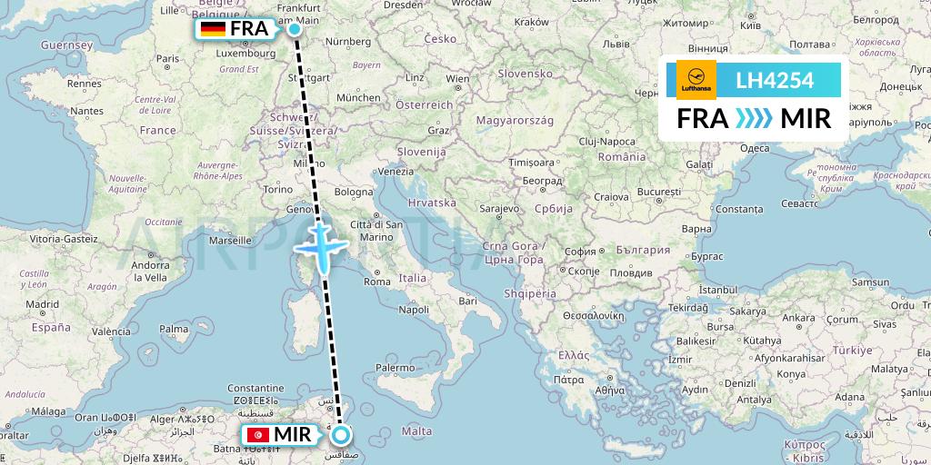 LH4254 Lufthansa Flight Map: Frankfurt to Monastir