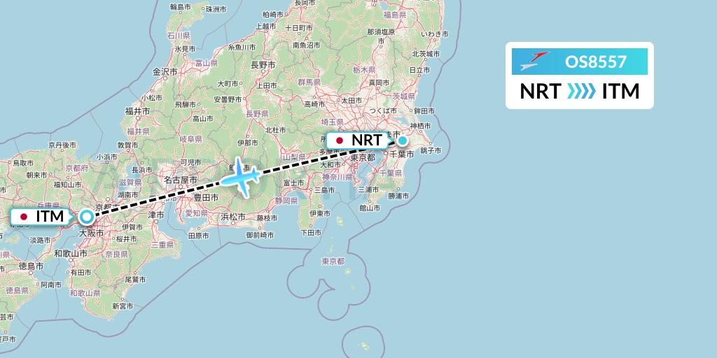 OS8557 Austrian Airlines Flight Map: Tokyo to Osaka