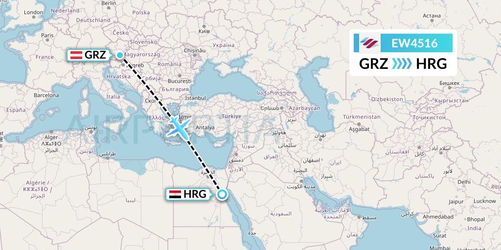 EW4516 Eurowings Flight Map: Graz to Hurghada