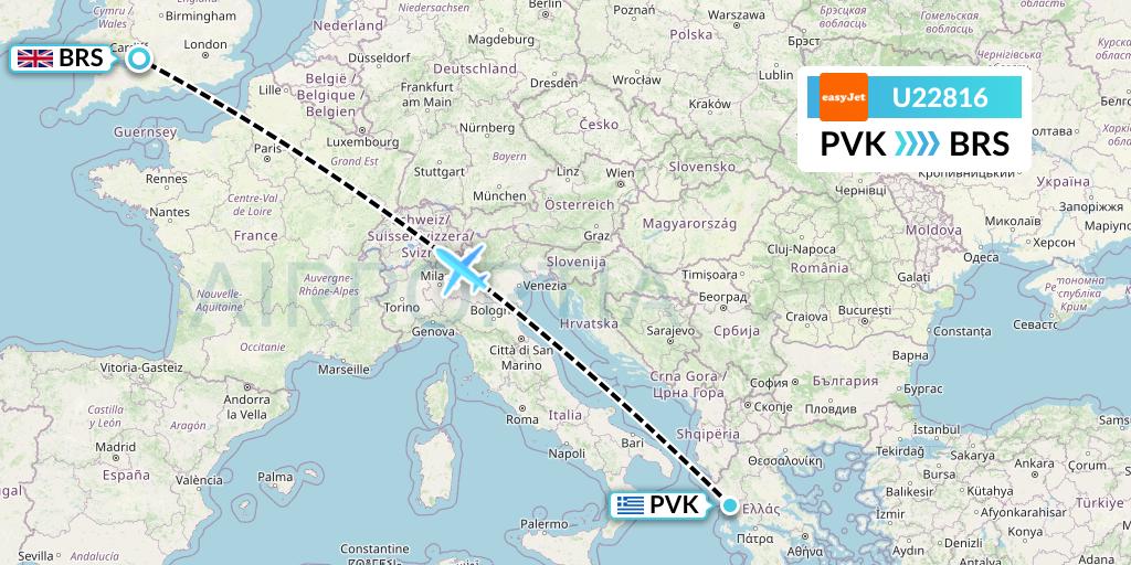 U22816 EasyJet Flight Map: Preveza to Bristol