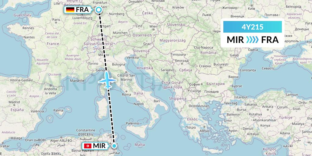 4Y215 Eurowings Discover Flight Map: Monastir to Frankfurt