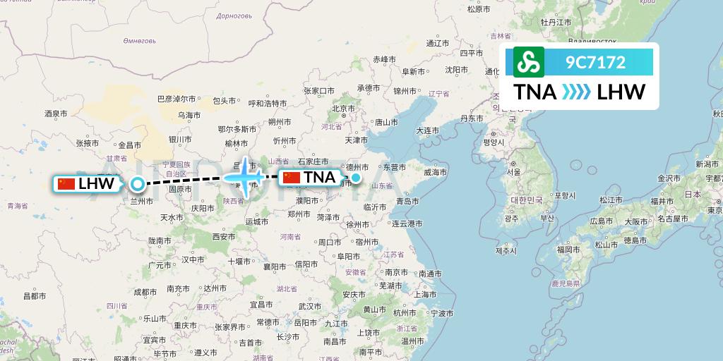 9C7172 Spring Airlines Flight Map: Jinan to Lanzhou