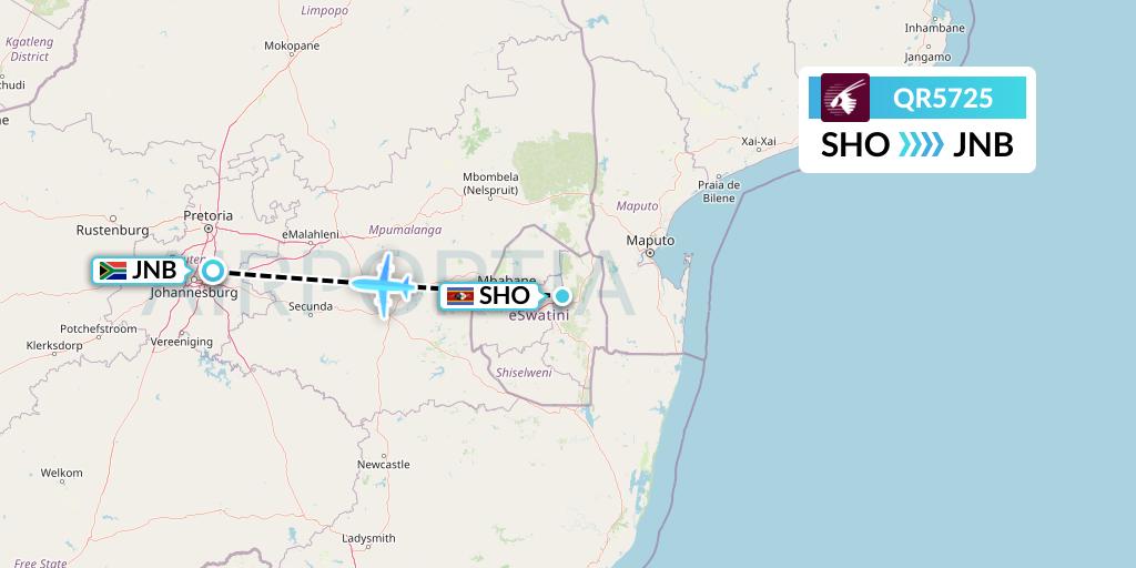 QR5725 Qatar Airways Flight Map: Manzini to Johannesburg
