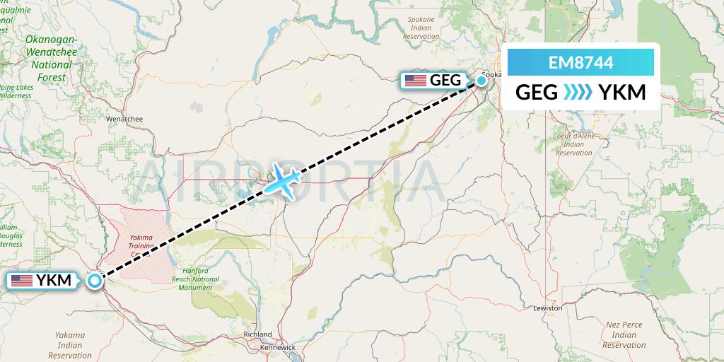 EM8744 Empire Airlines Flight Map: Spokane to Yakima