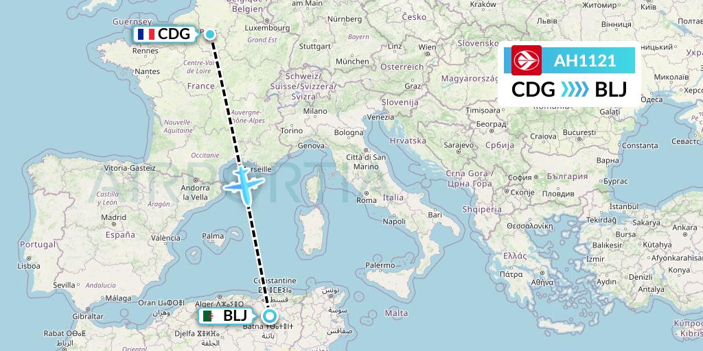 AH1121 Air Algerie Flight Map: Paris to Batna