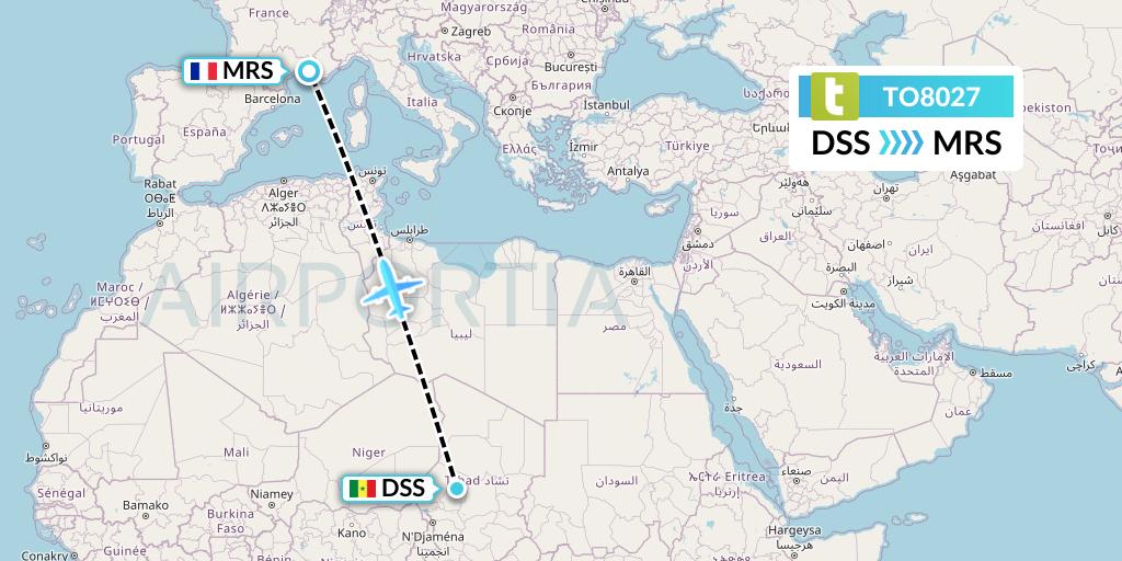 TO8027 Transavia France Flight Map: Dakar to Marseille