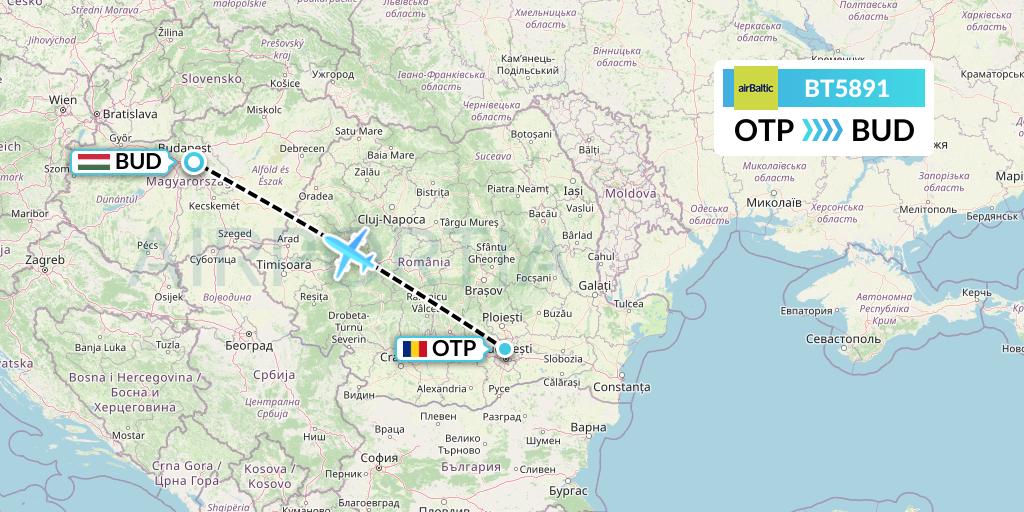 BT5891 Air Baltic Flight Map: Bucharest to Budapest