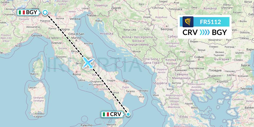 FR5112 Ryanair Flight Map: Crotone to Milan