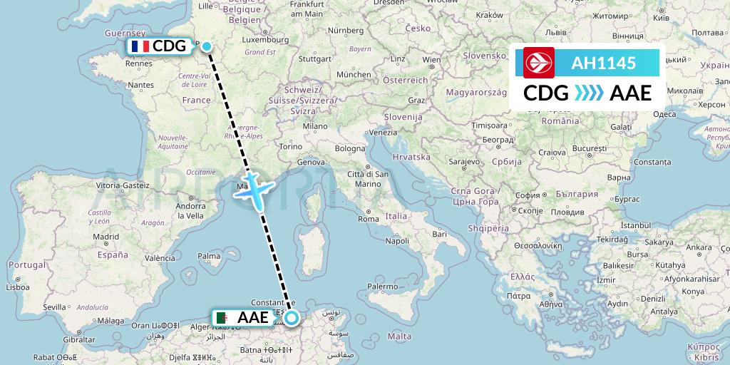 AH1145 Air Algerie Flight Map: Paris to Annaba