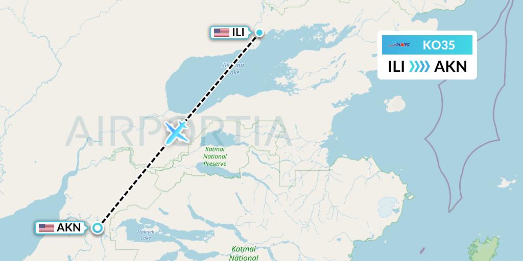 KO35 Komiaviatrans Flight Map: Iliamna to King Salmon