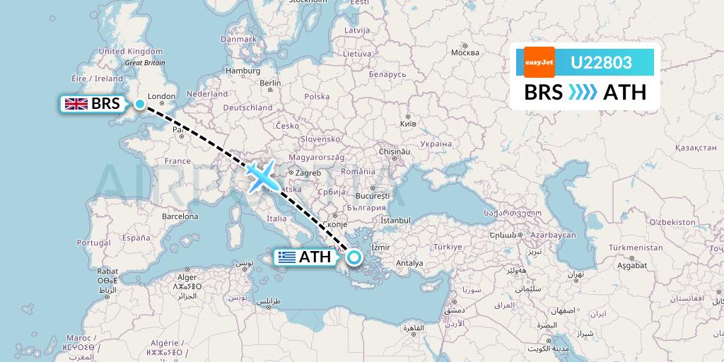 U22803 EasyJet Flight Map: Bristol to Athens