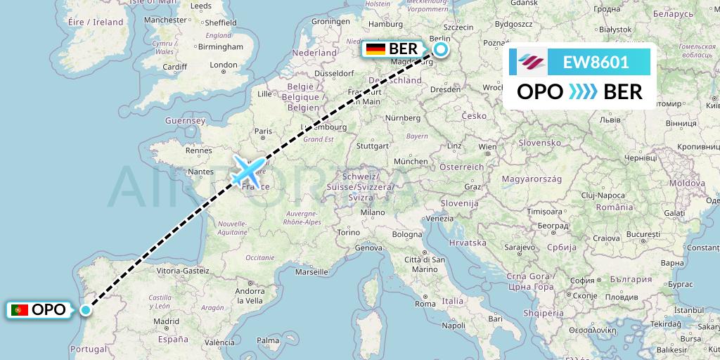 EW8601 Eurowings Flight Map: Porto to Berlin
