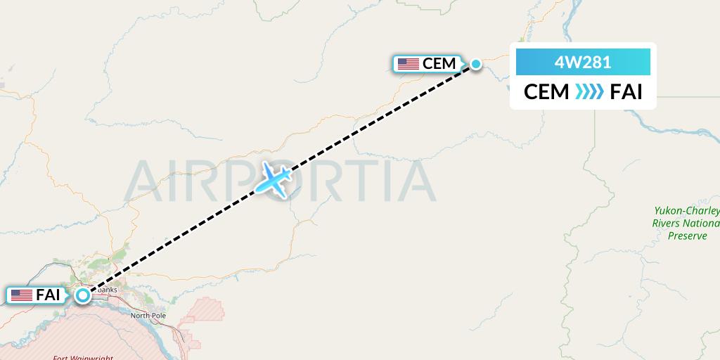 4W281 Warbelows Air Ventures Flight Map: Central to Fairbanks