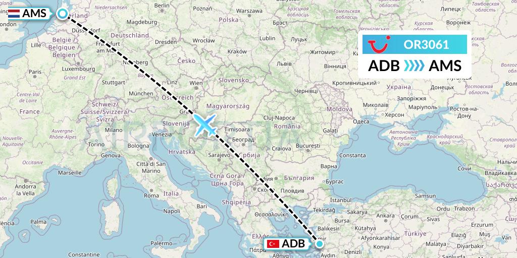 OR3061 TUI fly Netherlands Flight Map: Izmir to Amsterdam