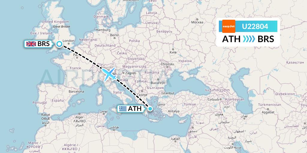 U22804 EasyJet Flight Map: Athens to Bristol