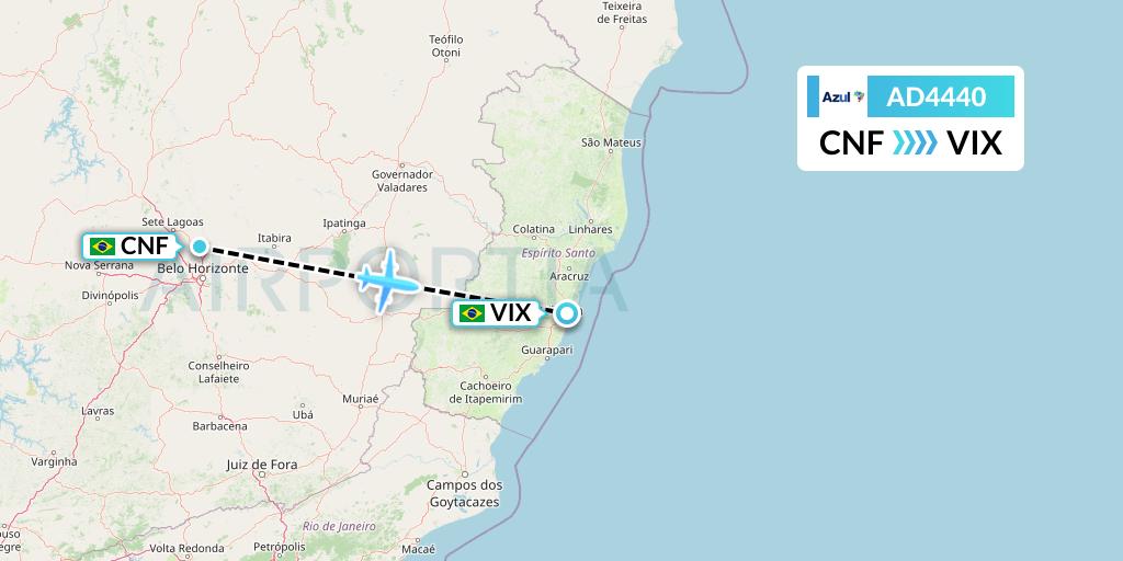 AD4440 Azul Brazilian Airlines Flight Map: Belo Horizonte to Vitoria