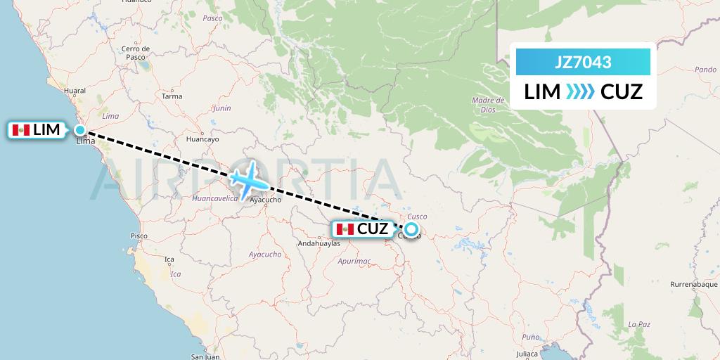 JZ7043 Jetsmart Airlines Peru Flight Map: Lima to Cusco