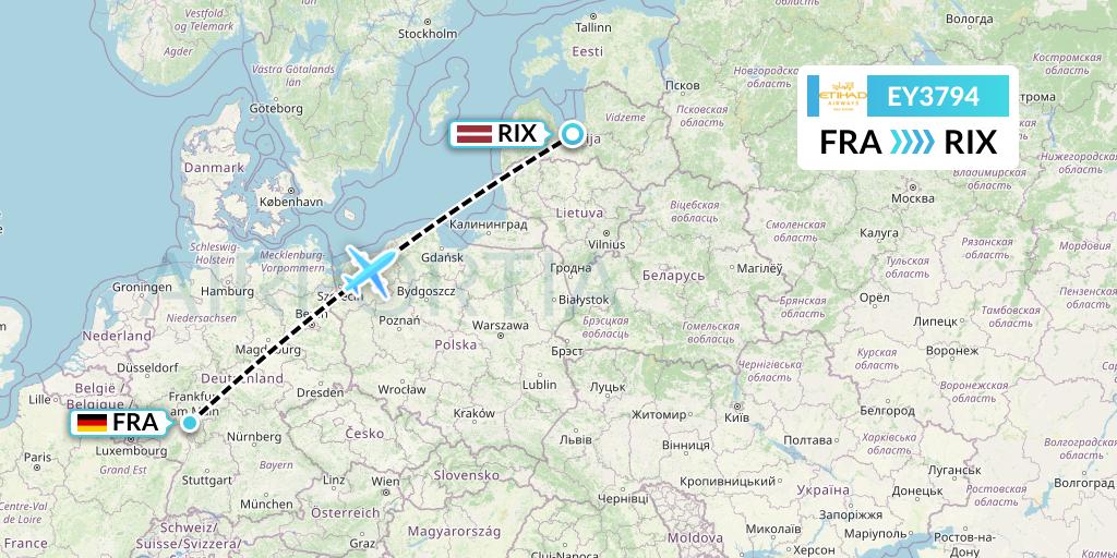 EY3794 Etihad Airways Flight Map: Frankfurt to Riga