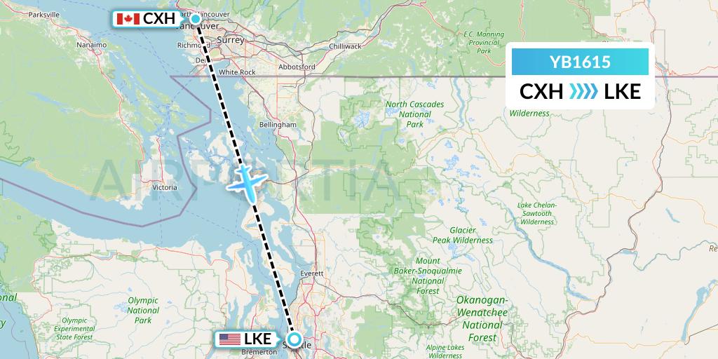 YB1615 Harbour Air Seaplanes Flight Map: Vancouver to Seattle