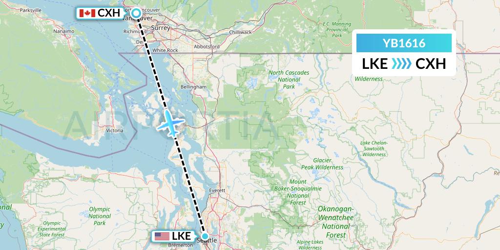 YB1616 Harbour Air Seaplanes Flight Map: Seattle to Vancouver