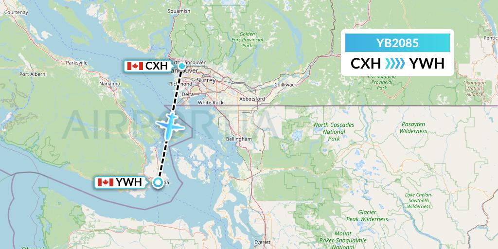 YB2085 Harbour Air Seaplanes Flight Map: Vancouver to Victoria