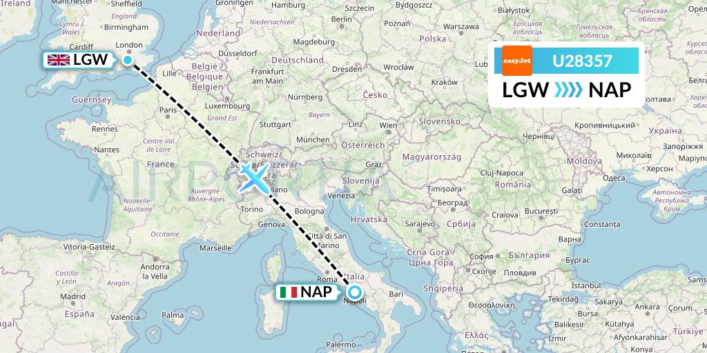 U28357 EasyJet Flight Map: London to Naples