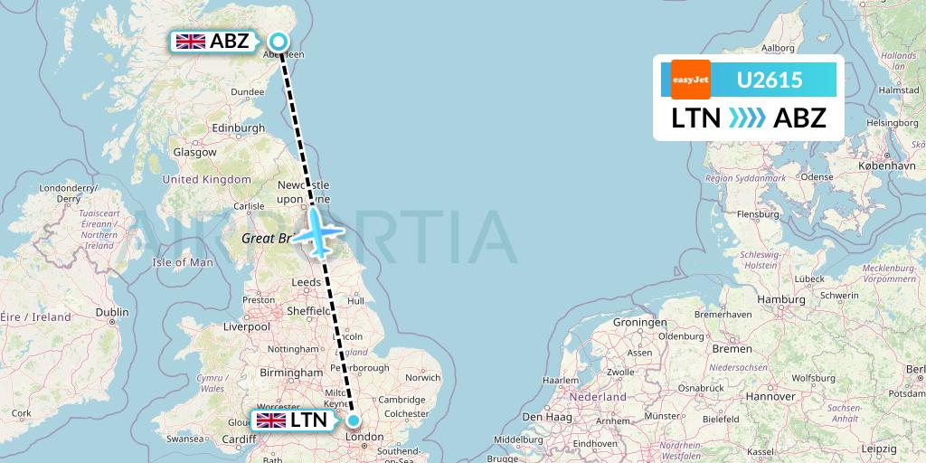 U2615 EasyJet Flight Map: London to Aberdeen