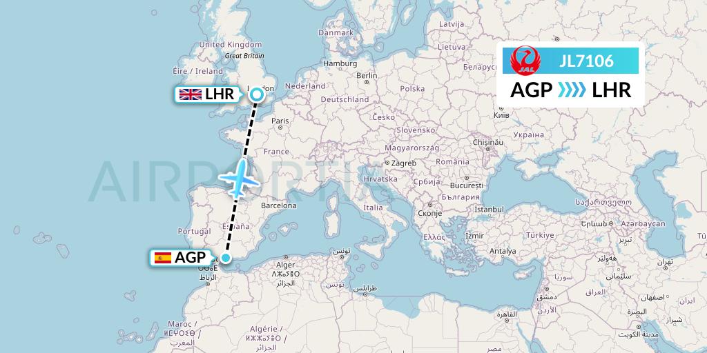 JL7106 Japan Airlines Flight Map: Malaga to London