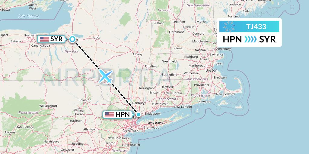 TJ433 Tradewind Aviation Flight Map: White Plains to Syracuse