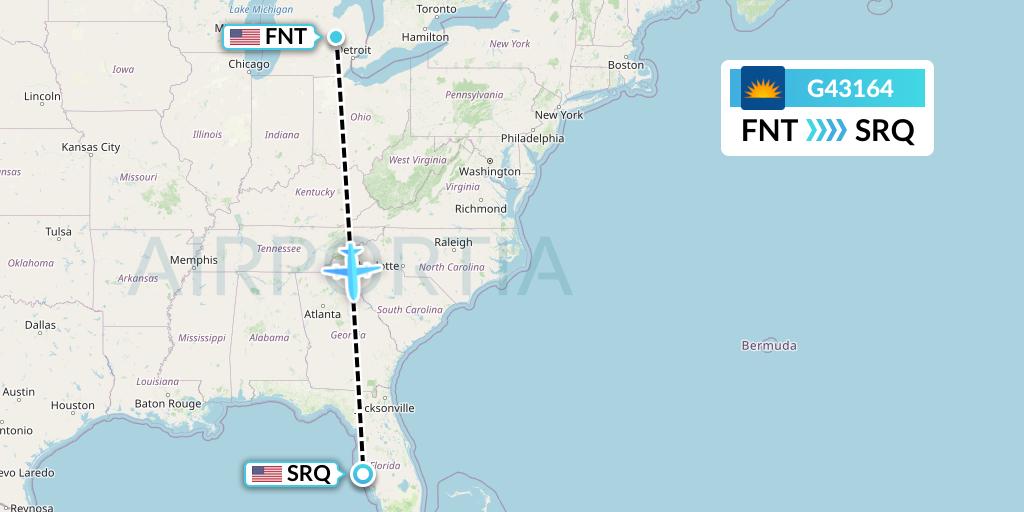 G43164 Allegiant Air Flight Map: Flint to Sarasota
