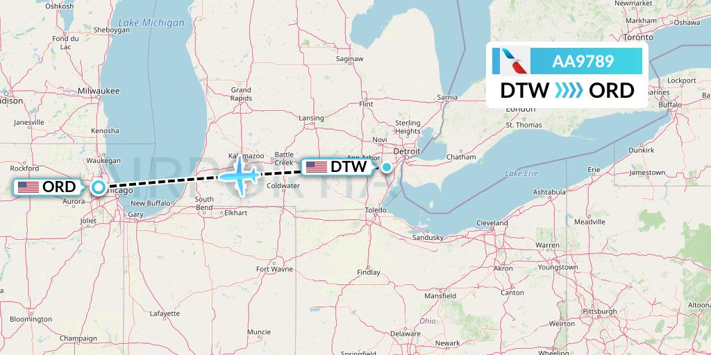 AA9789 American Airlines Flight Map: Detroit to Chicago