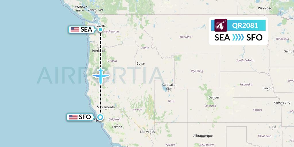 QR2081 Qatar Airways Flight Map: Seattle to San Francisco
