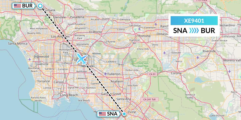 XE9401 Jsx Flight Map: Orange County to Burbank