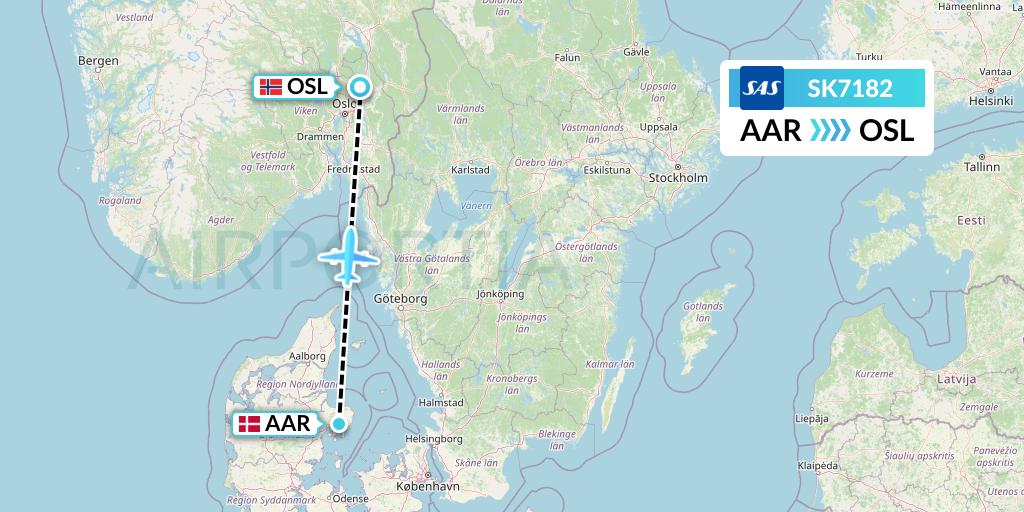 SK7182 SAS Flight Map: Aarhus to Oslo