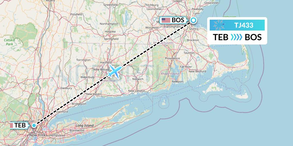 TJ433 Tradewind Aviation Flight Map: Teterboro to Boston